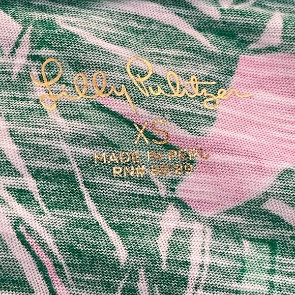 New Lilly Pulitzer XS Etta V Neck T-Shirt Top Conch Shell Pink Green NWT - Picture 5 of 8